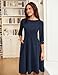 GRACA Karin Women's 3/4 Sleeve Business Casual Dress Elegant Semi Formal A Line Midi Dresses with Pockets Navy Blue S