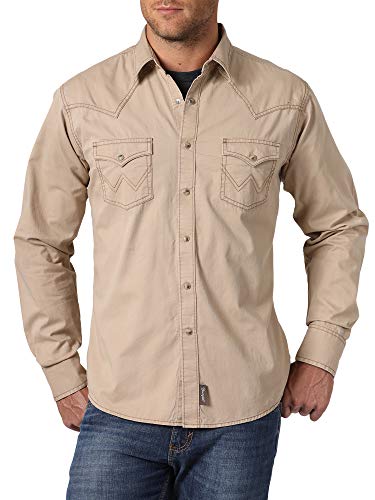 Wrangler Men s Retro Two Pocket Long Sleeve Snap Shirt, Tan, X-Large