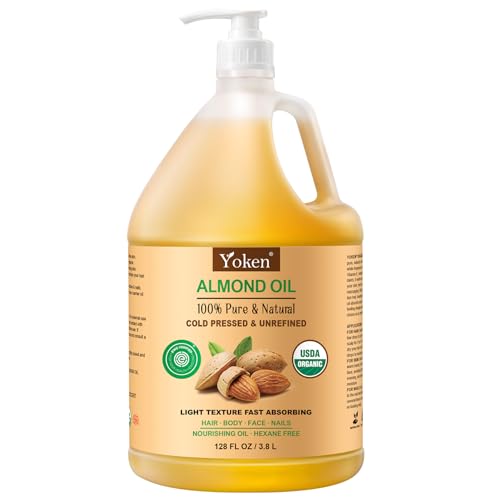 Yoken Organic Almond Oil 1 Gallon, Cold Pressed Bulk Carrier Oil