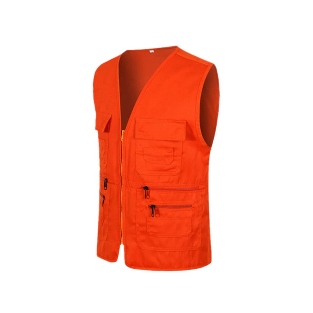 Gilet de pêche multi-poches pour homme - Pour la photographie, la pêche, le travail - Sans manches, Orange, XXXL