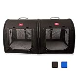 One for Pets Portable 2-in-1 Double Pet Kennel/Shelter, Fabric, Black/Royal Blue 20'x20'x39' - Car Seat-Belt Fixture Included (Black)