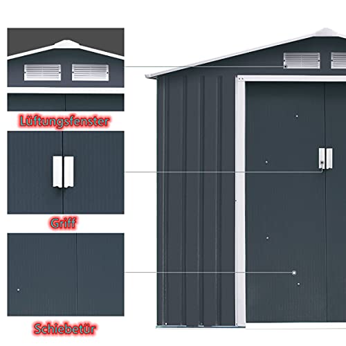 GYMAX Gartenhaus Metall, Garten Schuppen mit geräumigem Stauraum, wetterbeständiger Geräteschuppen, Gerätehaus mit… – Bild 4