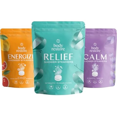 Body Restore Shower Steamers Aromatherapy (15 Packs x 3) - Gifts for Mom, Gifts for Women & Men, Shower Bath Bombs, Eucalyptus, Citrus Grove, Lavender Essential Oils, Stress Relief Cover