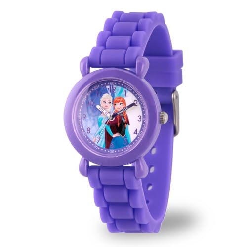 DISNEY Frozen Watch for Kids 3-5, Elsa and Anna Watch with Purple Case & Silicone Strap, Frozen Watches for Girls, Elsa & Anna Toys, Purple Plastic Strap, Perfect Fans Ages 3-5