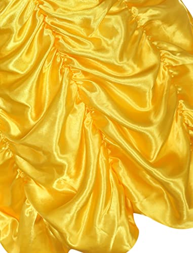 Knemmy Princess Dress Up Clothes Halloween Beauty Costumes For Girl Cosplay Birthday Outfit Yellow Dress Size 7-8 150Cm #TOP3