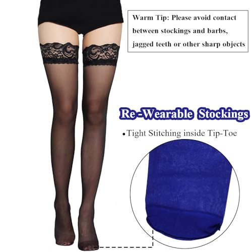 Image of Thigh High Stockings Lace Top, Women's Semi Sheer Sexy Stay Up Halloween Lingerie Thigh High Stockings
