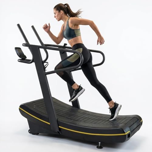 Image of Curved Self-Driven Cardio Treadmill with LCD Screen, 8-Level Resistance Treadmill with No Electricity, Handrail Supported Indoor Training Equipment