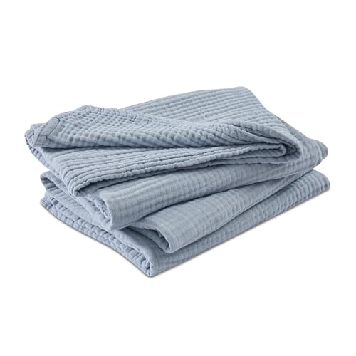EMME Cotton Muslin Large Throw Blanket Couch Breathable Gauze Soft Lightweight Bed Blankets Adults (Heather Dusty Blue, 50"x70")