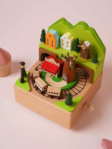 Image of AUGEN Exclusive Music Box Musical Boxes Carousel Children's Boutique Wooden Men and Women Birthday Creative Christmas Valentine's Day Gift Home Decoration (1086F2)