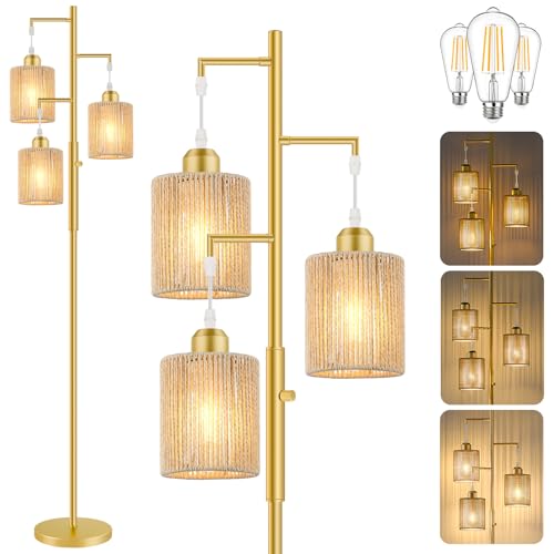 Hotsonic Rattan Floor Lamp with Dimmable Shade