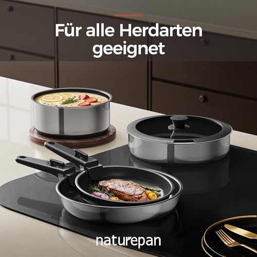 5-Teiliges Antihaft Keramik Pfannenset mit Abnehmbarem Griff, 3-Schichtiger Edelstahl Topf Set-PTFE/PFAS/PFOA frei, Töpfe Induktion… – Ansicht 6