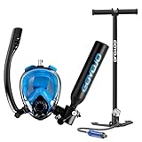 GOYOJO 0.5L Scuba Tank & Full-Face Snorkel Mask Combo – Dual-Use Snorkeling & Shallow Dive Kit with Manual Pump (DOT-Certified, 3000PSI, 5-8 Min Underwater Breathing)