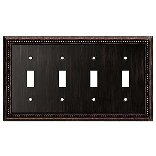 Image of Sunken Pearls Heavy Duty Decorative Wall Plate Switch Plate Outlet Cover (Quad Toggle, Aged Bronze)