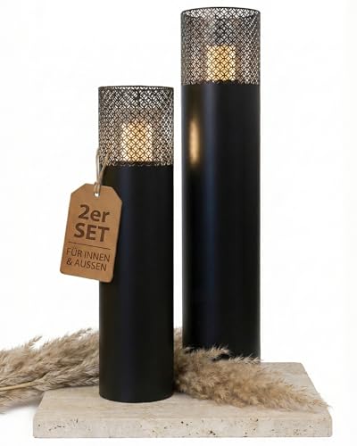 Bentson Windlichtsäule Anthrazit Design I 2er Set I Deko-Säule...