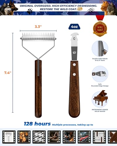 Image of Dog Brush for Shedding 20 Blade Dematting Tool Pet Brush Dual Side, Undercoat Rake for Large Medium Small Dogs and Cats, Shedding Dog Comb for Grooming, Premium Wood Handle