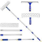 ITTAR Window Squeegee Cleaning Kit with 60 Inch Extension Pole, Glass Cleaner Tool 12' Rubber Blade & 2 Microfiber Pads, Window Washing Equipment for High Windows, Shower Doors, Car Windshield