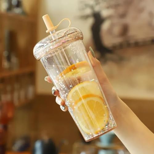 ストロー付きタンブラー 可愛いマグカップ おしゃれ ドリンクカップ 蓋付き プラスチック製 キラキラ 星柄 320ml・420ml・520ml 女子向け水筒 耐熱耐冷 二重構造 広口 漏れ防止 子供用 家庭用 女の子 通学用 オフィス用 アウトドア 星柄