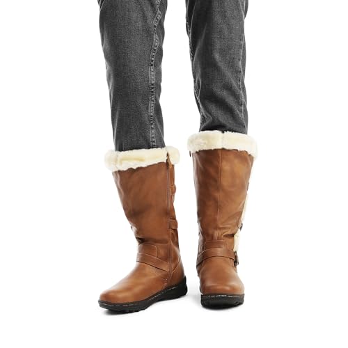 DREAM PAIRS Women's Knee High Boots Thick Faux Fur Lined Winter Snow Warm Boots with Zipper,Size 7,Camel,MINX