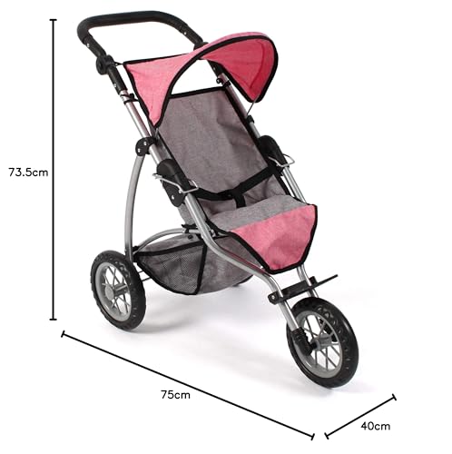 Bayer Chic 2000 - Puppenwagen Leon, Jogging Buggy, Puppenjogger für Kinder von 4 bis 8 Jahren, Melange grau, pink, 75 x 40 x 73,5 cm – Bild 6