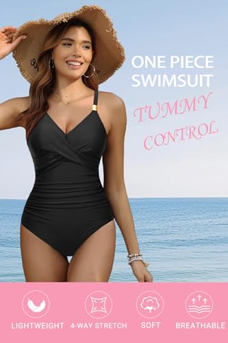 Tempt Me Womens One Piece Swimsuit - Tummy Control Bathing Suit V Neck Metal Twist Front 2025 Swimwear4
