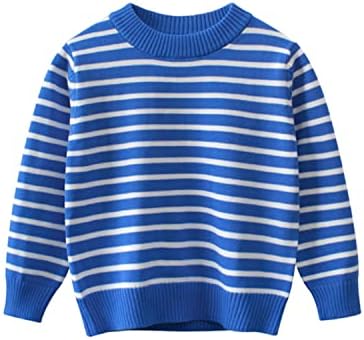 AQEACARMON Baby Boys Knit Sweater Round Collar Striped Sweater Cotton Pullover Sweatshirt (Stripes Blue, 3T)