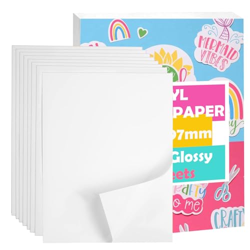 Lot de 15 feuilles de papier autocollant A4 en vinyle blanc brillant imperméable pour imprimante à jet d'encre | Papier d'impression autocollant | Autocollants en vinyle imprimables pour créer des