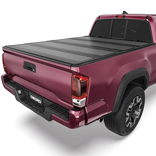 Image of OEDRO Low-Profile Hard Quad-Fold Tonneau Cover Compatible with Toyota Tacoma 2016-2023 (Excl. Trail Edition) 5ft Bed with Tacoma Bed Rail, One-Handed Quick Release, Drainage Design