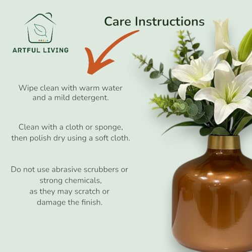 Image of Artful Living India - Round Metal Flower Vase | Round Vintage Vase for Living Room, Table, Office Decoration & Home Decor | Antique Decorative Metal Vase (Copper Orange)