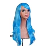 28"Women's Hair Wig New Fashion Long Big Wavy Hair Heat Resistant Wig for Cosplay Party Costume (Light Blue)