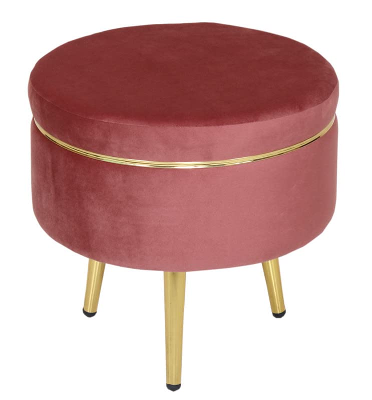 Image of Ottoman Stool for Living Room, Velvet Foot Rest Puffy for Sofa, Foot Stool for Sitting, Modern Puffy for Bedroom, Metal Legs Ottoman for Home Decor, 17 inch Height (Stool-Gajri)