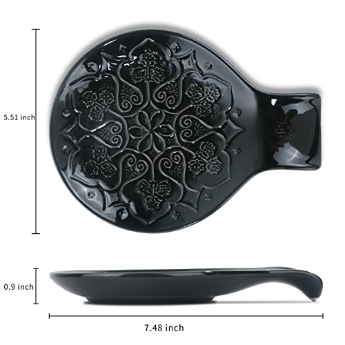 Image of Ceramic Spoon Rest for Kitchen Counter and Stove Top - Farmhouse Style Ceramic Spoon Holder for Cooking & Counter Protection(Black)