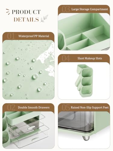 KQJS Large Makeup Organizer Countertop for Vanity Skincare Organizers Green - image 2