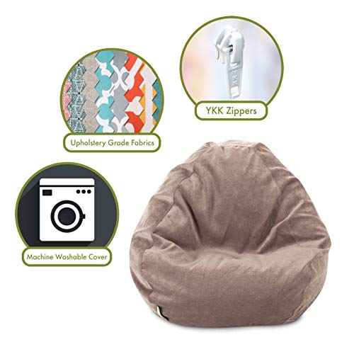 Majestic Home Goods Classic Bean Bag Chair - Villa Giant Classic Bean Bags for Small Adults and Kids (28 x 28 x 22 Inches) (Pearl Brown)