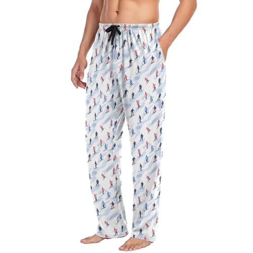 ALAZA Skiers Winter Sport Blue Men's Pajama Pants Lounge Pants Sleep Pajama Pant Bottoms4