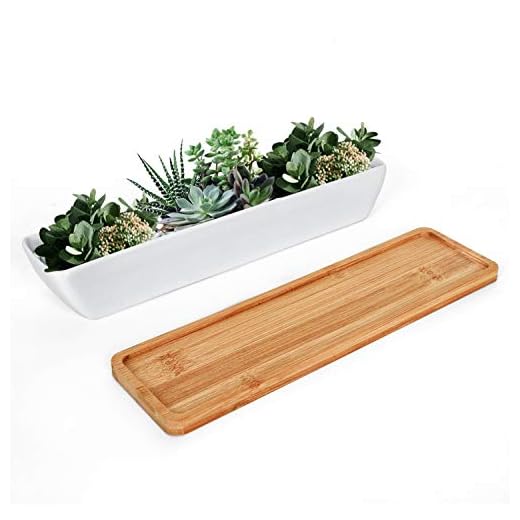 June Fox 10.7 inches Long Rectangle Ceramic Planter Pot, Succulent Pots with Drainage in White