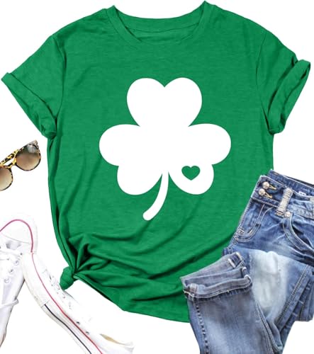 LAZYCHILD St Patricks Day Shirt Women: Lucky Shamrock Tshirt Saint Patricks Day Green Clover Short Sleeve Tops
