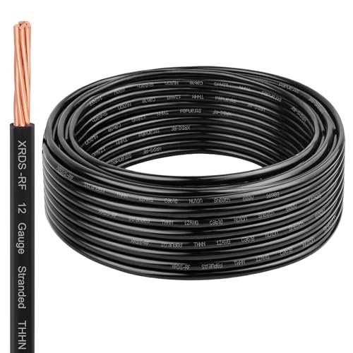 Image of XRDS -RF 12 AWG 25FT THHN Stranded Wire - Nylon Insulated Pure Copper Cable for Electrical Outlets and Lighting - Black - 600V Rated