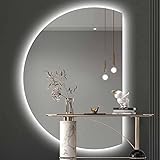 EUROO HDバスルームミラー 半円浴室化粧鏡 大きいウォールミラー おしゃれ 姿見お風呂ミラー 壁掛け全身鏡 省エネ防爆鏡面 バックライト3色調光可能 玄関 洗面 トイレ 店舗壁飾り33*47インチ (Color : Right cut, Size : 33*47IN_WHITE COLOR)