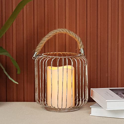 Needomo Candle Lantern Decorative, 6'' Cylinder Outdoor Lantern With Led Candle, Simple Metal Candle Holders Farmhouse Shelf Decor Wedding Christmas Patio Spring Decorations Gifts For Family #TOP3
