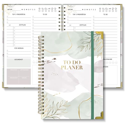 BIROYAL A5 Tagesplaner undatiert für Frauen | 120-Tage To Do Planer für Aufgaben & Notizen | To Do Listen Block | Tages- & Wochenplaner Spiralblock Hardcover | Perfekt für Büro & Schule | Aquarell