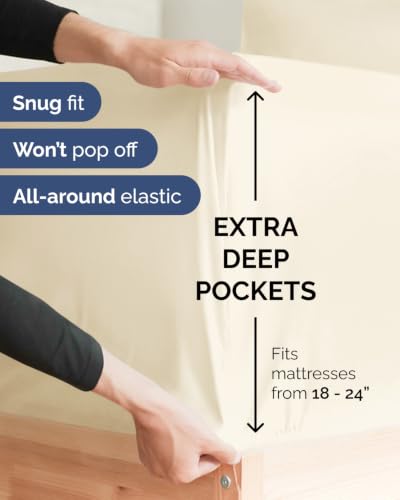 Image of Extra Deep Flex Top Split Head King Sheet Set - 6 Piece Breathable and Cooling Sheets - Hotel Luxury Bedding for Women, Men, Kids & Teens - Easy Secure Fit - Extra Deep Pockets - Off White