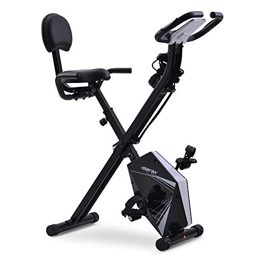Merax Fitness Bike, Heimtrainer Klappbar, Magnetische Faltbares Fitnessfahrrad mit 10 Widerstandsstufen, Fitness Bike für Zuhause Büro Indoorcycling Bikes mit Expanderbänder, bis 150 kg,Schwarz Weiß