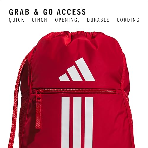 Image of adidas Alliance Sackpack - Drawstring Backpack for Sports, Small Gym, Team Power Red 2 /3, One Size, Alliance Sackpack - Drawstring Backpack Small Bag for Men and Women