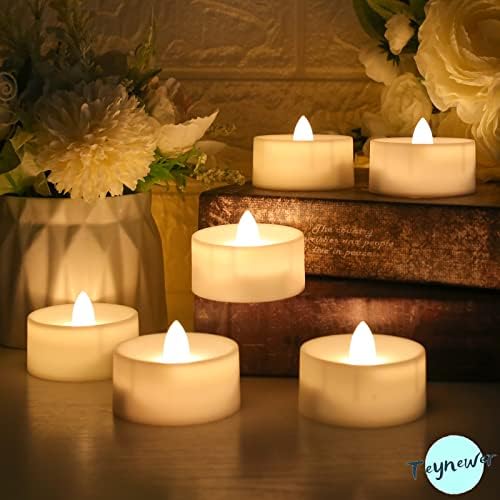 Teynewer LED Flameless Candles, Pack of 6 Realistic and Bright Flickering Battery Operated LED Votive Tea Light Candles with Timer Remote Control for Christmas Wedding Festival Celebration, Warm White