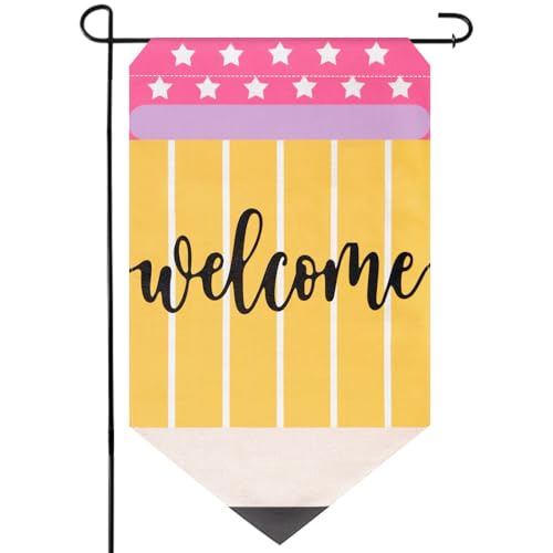 12 x 18 Inches Pencil Welcome Garden Flag for Yard Lawn Outdoor Decor Double-Sided Burlap School Theme Yard Banner for Back to School Teacher Appreciation Porch and Classroom Decoration