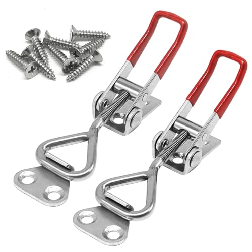SIAOKL 2pcs Toggle Latch Clamp 4001, 304 Stainless Steel Adjustable Latches, Quick Release Hand Tool Toggle Clamp for Smoker Lid Jig,Case Trunk,Door,220Lbs Holding Capacity, with 8pcs Screw