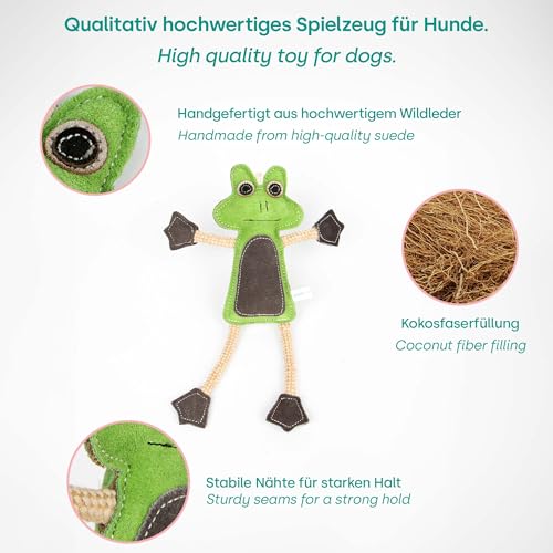 Emmi-pet Zerrspielzeug Frosch - Stressabbau für Hunde I Zahnpflege I Mit Kokosfaserfüllung I Ideal für für Welpen, mittelgroß & große Hunde I 1 Stück