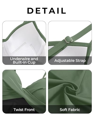Image of Aqua Eve Women's Underwire Tankini Swimsuit - Twist V Neck Flowy Bathing Suit Top Only, No Bottom