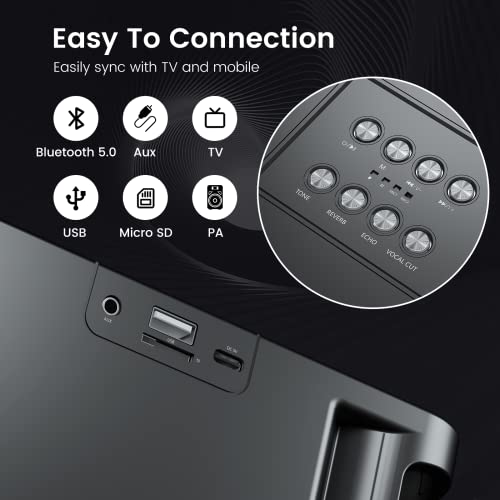 Karaoke Machine With 2 Wireless Microphones For Adults/Kids, 2023 Upgraded Pa Speaker System, Singing Machine With Echo And Vocal Cut, Supports Tf, Aux-In, For Home Party, Meeting, Wedding #TOP4