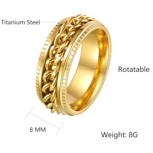 Udolfly Mens Fidget Rings Anxiety Rings for Men Womens Chain Spinner Rings for Adults Titanium Steel Ring Gold Gold Size 8